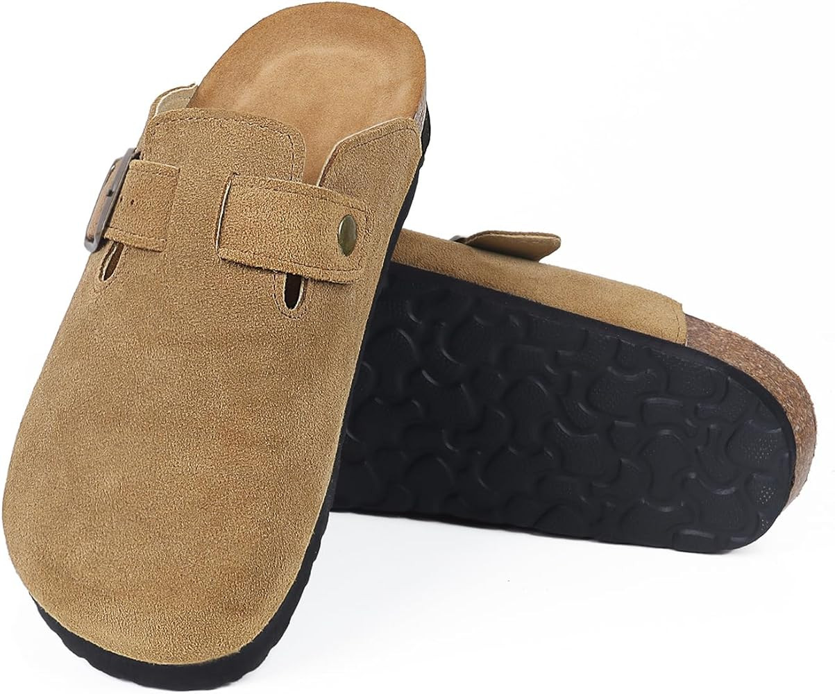 ADAMUMU Boston Clogs for Women Suede Clogs Adjustable Buckle Leather Slip on Cork Footbed Clogs H... | Amazon (US)