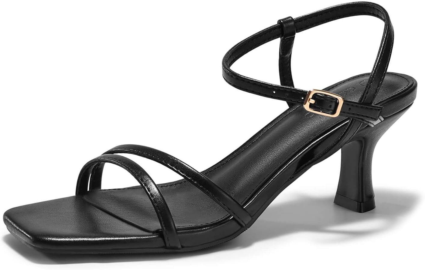 Coutgo Womens Strappy Low Kitten Heels Square Open Toe Sandals Ankle Strap Comfortable Summer Dre... | Amazon (US)