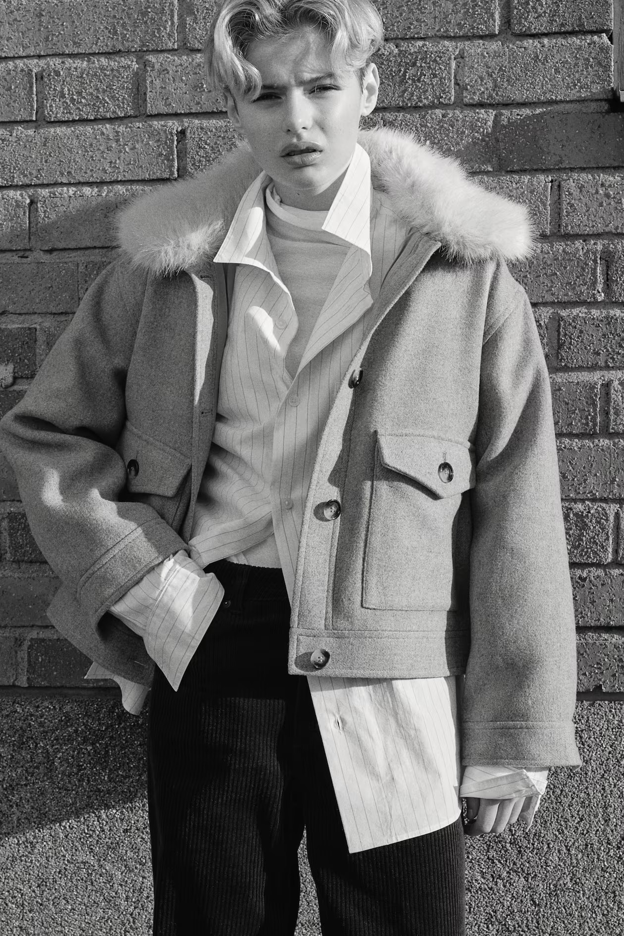 Cazadora de sarga con cuello efecto pelo | H&M (FR, IT, ES, PT, BE)