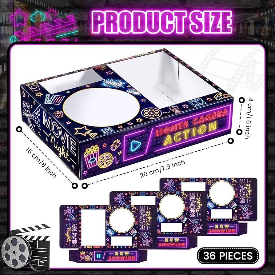 Faccito 36 Pcs Movie Night Snack Trays Movie Theater Snack Boxes Night Supply Disposable Paper Ho... | Amazon (US)