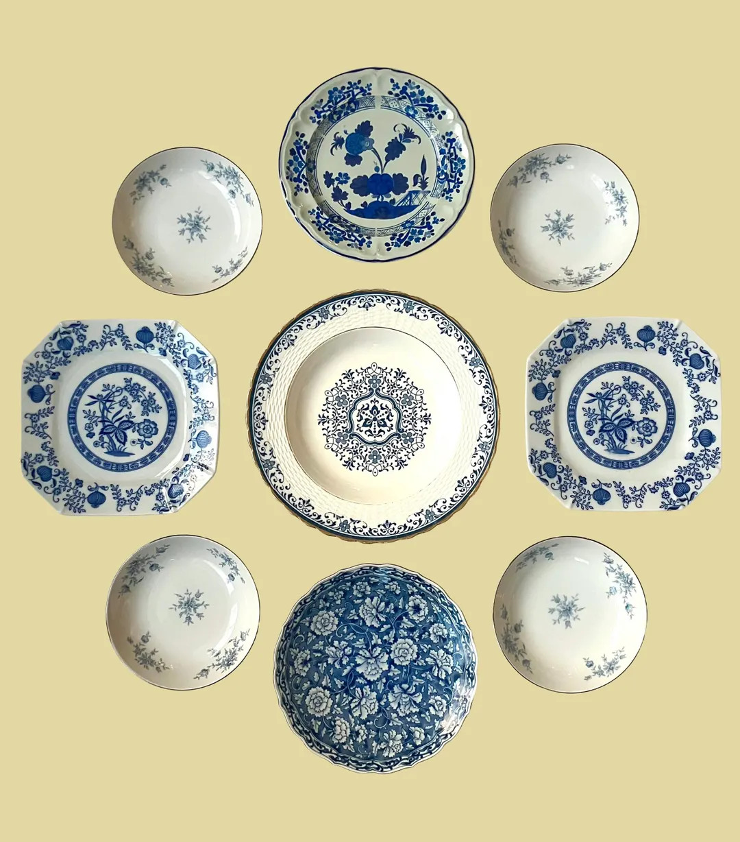 Vintage Blue & White Plate Wall Collection - 9 Piece Transferware Gallery Wall Art - Etsy | Etsy (US)