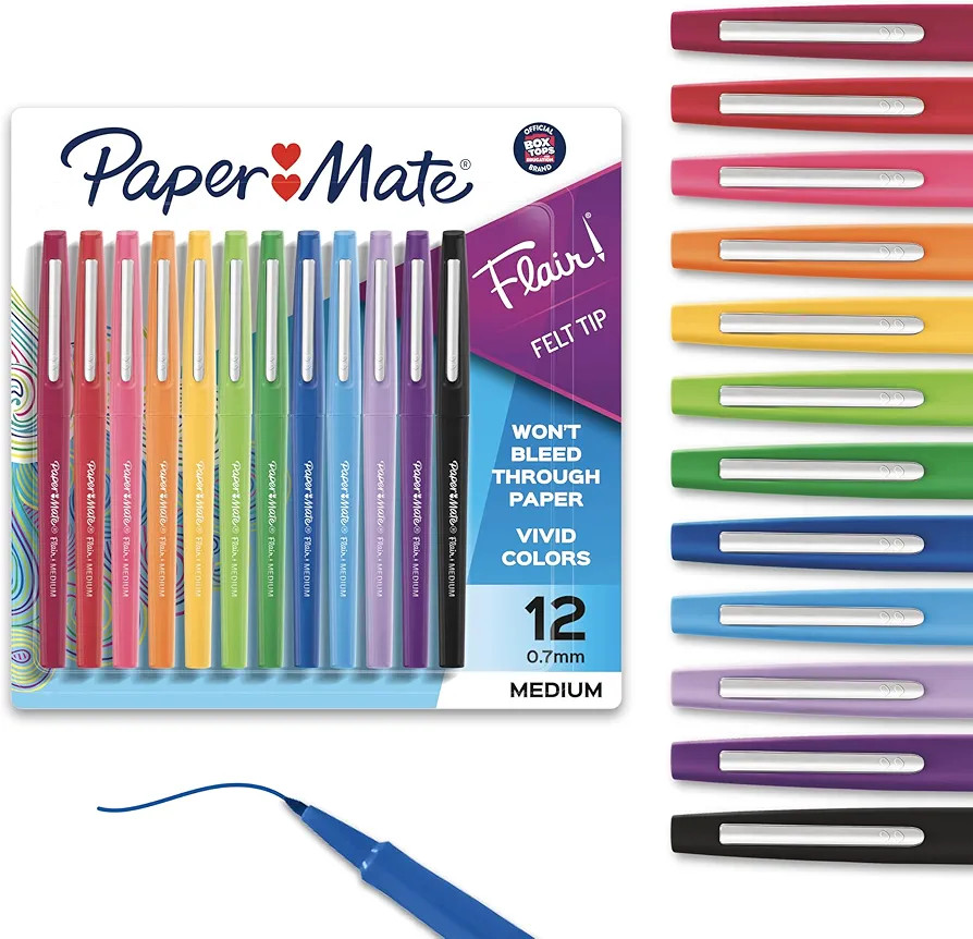 Paper Mate Flair Felt Tip Pens, Medium Point (0.7mm), 12 Count - For Arts & Crafts, Note-Taking, ... | Amazon (US)
