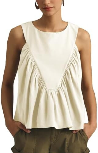 Hixiaohe Shirred Swing Tank Tops for Women Fashion Flowy Sleeveless Shirts Casual Crew Neck Blous... | Amazon (US)