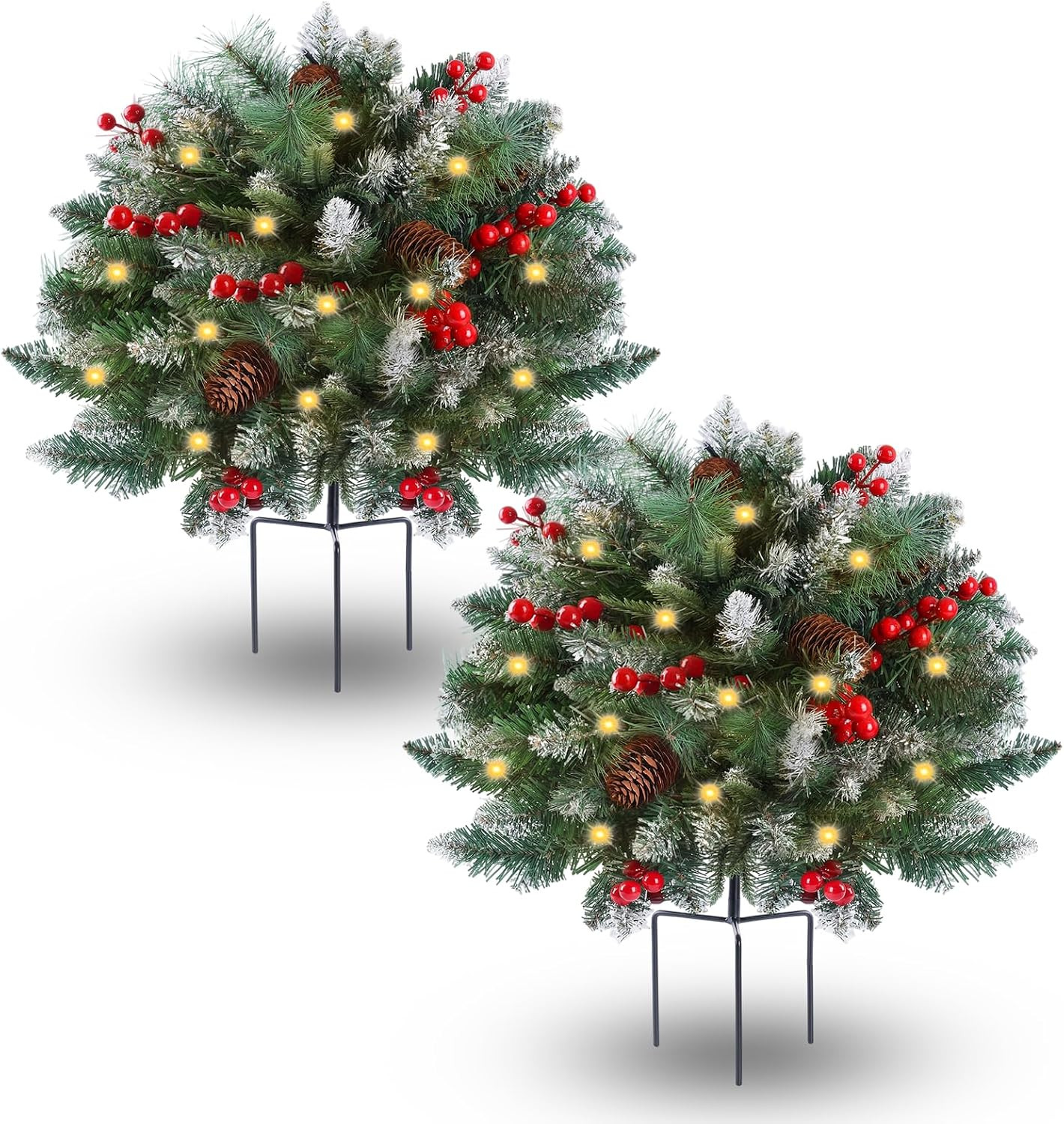 2 Pack Artificial Christmas Urn Filler, Pre-lit Lighted Christmas Tree | Amazon (US)