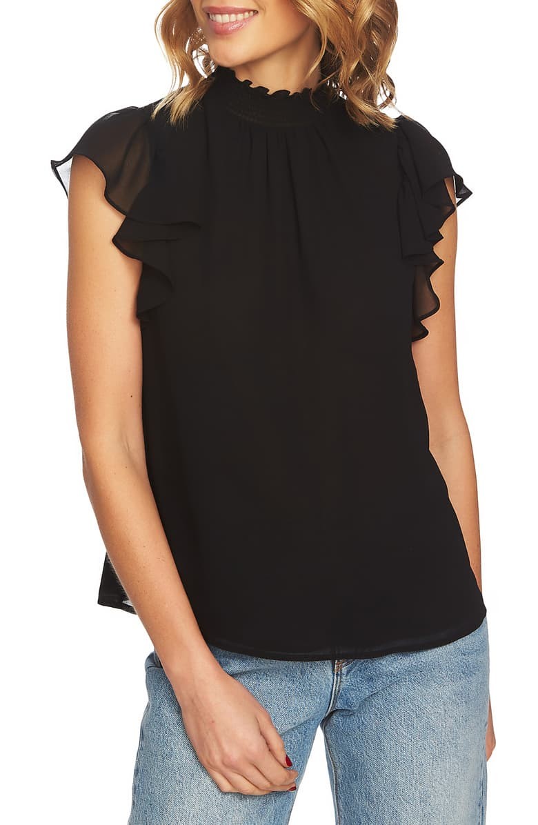 Flutter Sleeve Smocked Neck Blouse | Nordstrom