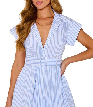 Collared Short Sleeve Button Front Belted Mini Dress | Dillard's
