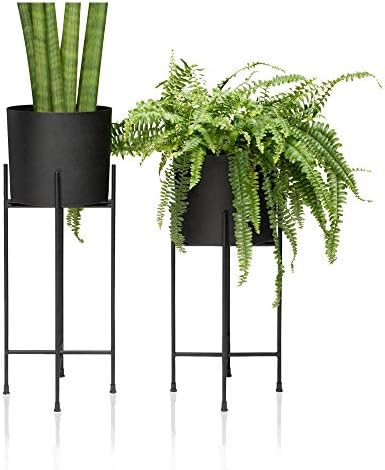 Kimisty Set 2 Modern Mid Century Black Planters with Stand, 7 Inch Large Planter Pots with Metal ... | Amazon (US)