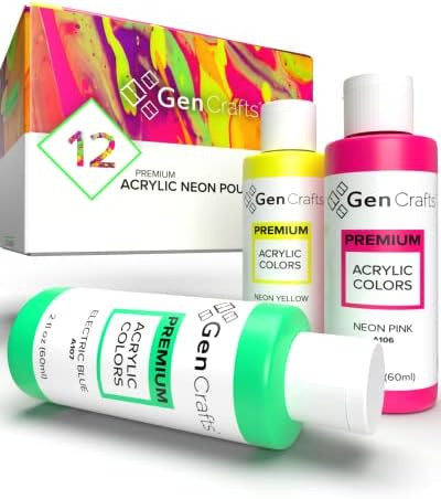 GenCrafts Pouring Neon Acrylic Paint - Set of 12 Fluorescent Colors - Pre-Mixed High Flow & Ready... | Amazon (US)