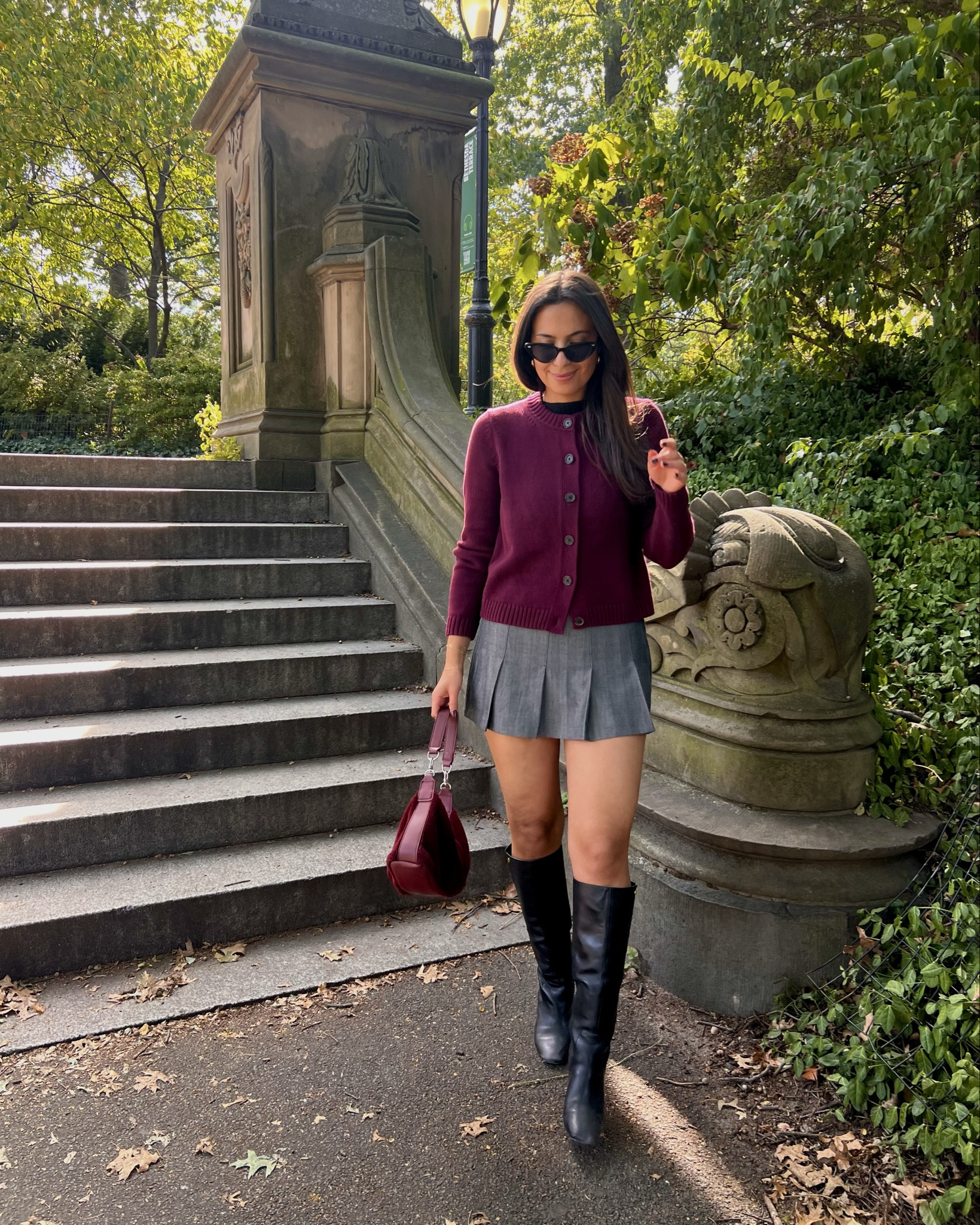 Fall outfit of the day, burgundy cardigan, pleated mini skirt, black boots, burgundy and gray, black boots, fall trends, fall style 

Wearing a size small in the cardigan. Skirt is low stock but linking a similar option. 

#LTKFindsUnder100 #LTKSeasonal