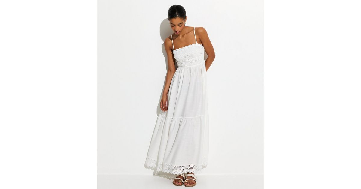 White Crochet Panel Beach Maxi Dress | New Look | New Look (UK)