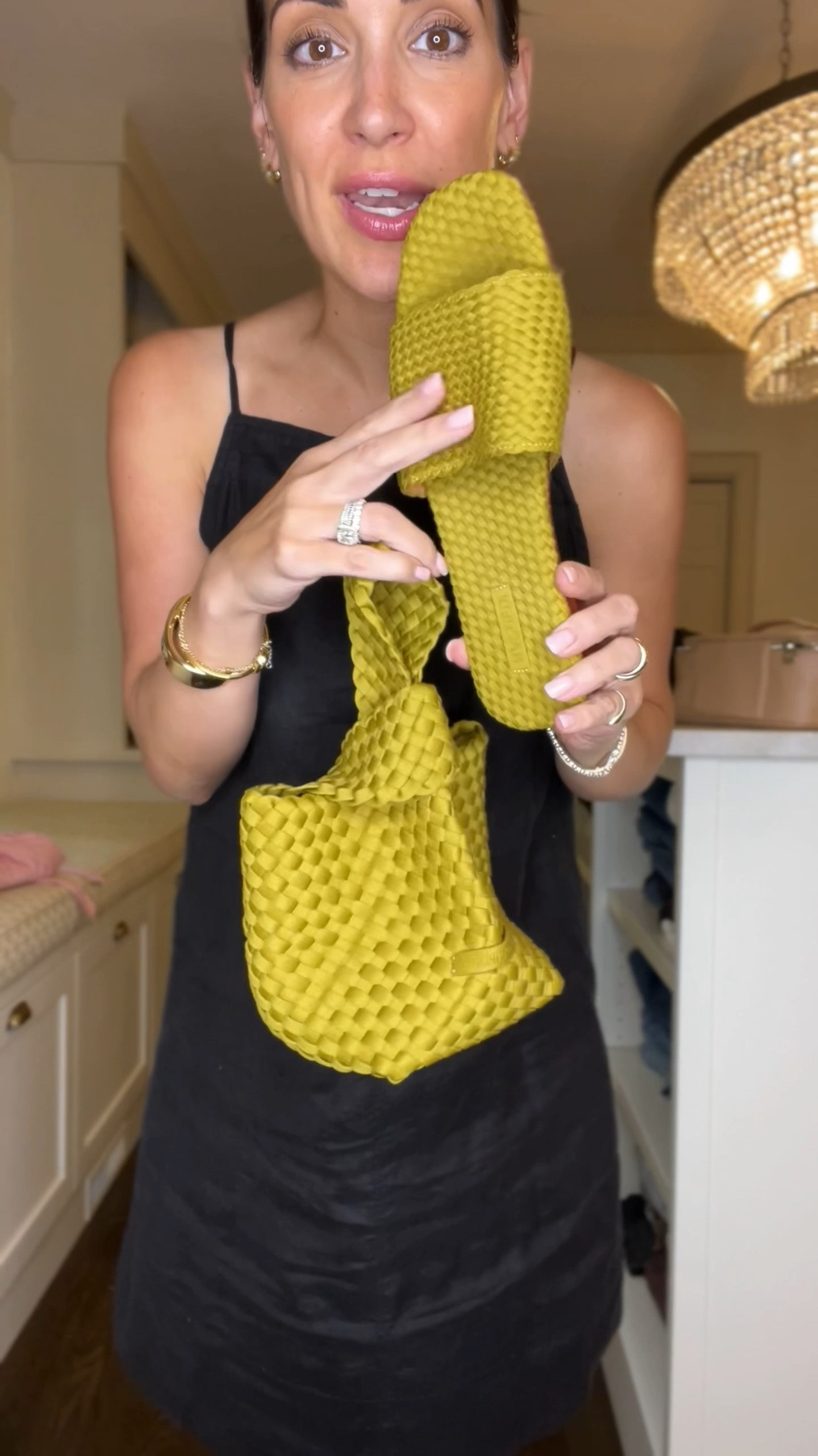 Black linen dress with chartreuse sandals and bag 

#LTKSummerEdit