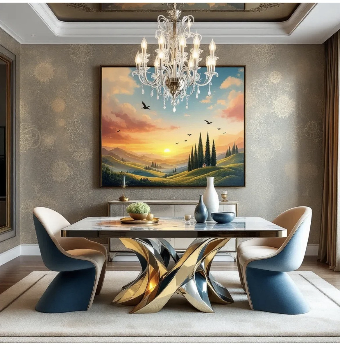 Luxury Dining Room With High-End Dining Table, Velvet Chairs, And Statement Chandelier

Featured Room: Luxury Dining Room.
Classic wall paneling and deep matte colors frame this dramatic dining room. A sculptural high-end dining table is paired with velvet dining chairs, vintage console styling, and a statement chandelier for elegant entertaining.

#luxurydiningroom #highenddiningtable #velvetchairs #statementchandelier #vintagediningroom

#LTKHome #LTKBeauty #LTKvlog