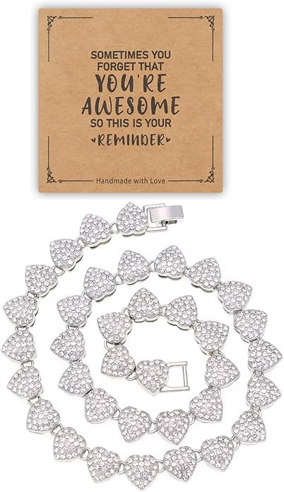 fasone Rhinestone hearts necklace, Iced Out Hearts Jewelry，Silver tennis necklace for women，H... | Amazon (US)