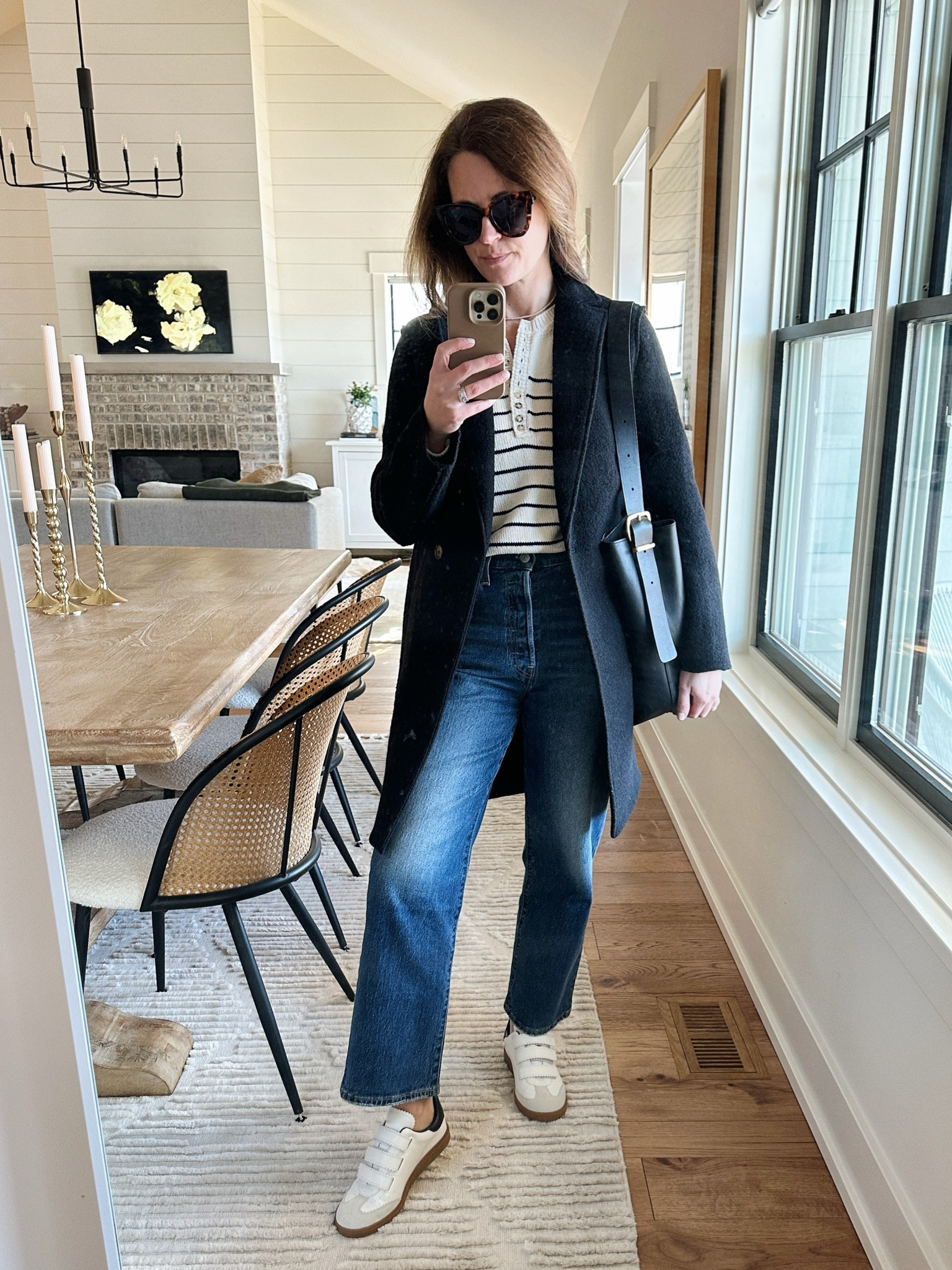 Coat size 2
Sweater size XS
Jeans size 26
Shoes I went with my true sizee

#LTKStyleTip #LTKOver40 #LTKSeasonal