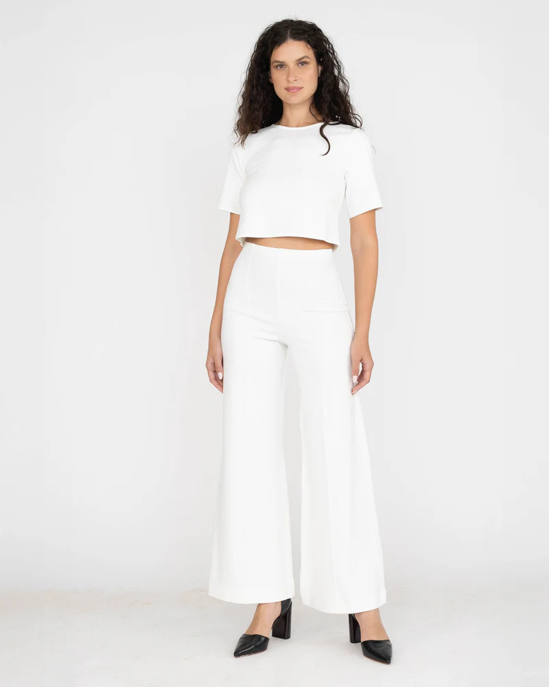 Off White Ponte Knit Standard Wide Leg Pant | Ripley Rader