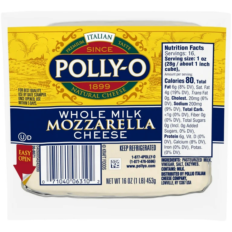 Polly-O Mozzarella Cheese Chunk with Whole Milk, 16 oz Vacuum Packed | Walmart (US)
