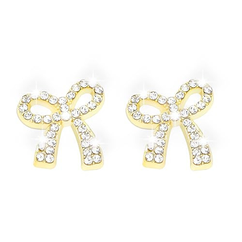 Bow Earrings Gold for Women, Sparkly Rhinestone Post Ribbon Knot Earrings Gold Bow Stud Earrings Daily Jewelry for Women, Bow Knot Earrings for Chirstmas, Valentines Day | Amazon (US)