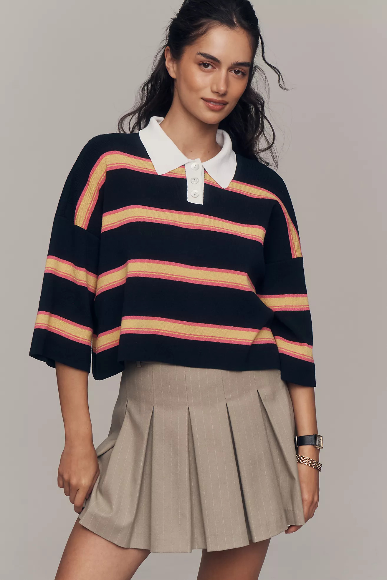 Maeve Crop Polo Shirt | Anthropologie (US)