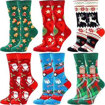 BONANGEL Christmas Socks Women, Funny Novelty Cute Xmas Holiday Crew Socks, Crazy Christmas Gifts... | Amazon (US)