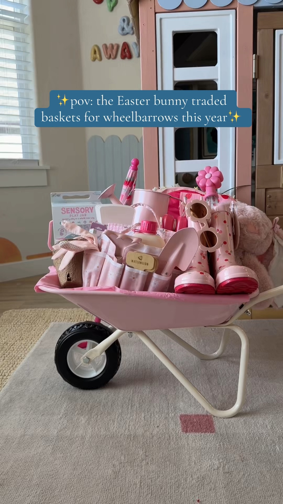 This year the Easter bunny traded baskets for wheelbarrows 🧺🐰

I filled them with outdoor toys so the kids can use them all spring and summer instead of just Easter morning.

The kids get a basket surprise AND something they'll use all season.

A few things I tucked inside:

🫧 bubbles
🥕 gardening tools
☀️ outdoor toys
⛺️ camping set
🌦️ rain boots + umbrellas

Such a fun way to welcome spring!

#LTKmomlife #LTKBaby #LTKKids