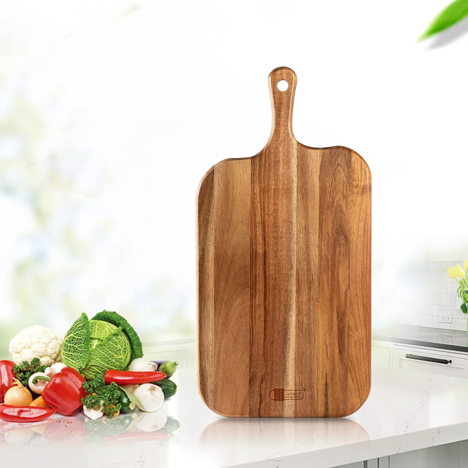 JF JAMES.F Serving Board, Acacia Wood Cutting Board with Handle Wooden Cheese Board Charcuterie B... | Amazon (US)