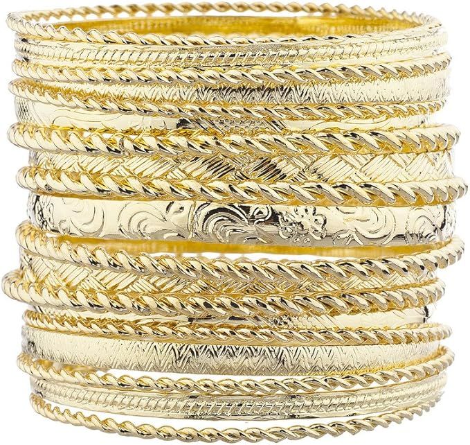 Lux Accessories Flower Mixed Metal Aztec Multi Bangle Set | Amazon (US)