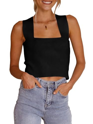 Zwurew Women's Knit Square Neck Tank Tops 2026 Summer Casual Sleeveless Sweater Fitted Shirts Tan... | Amazon (US)