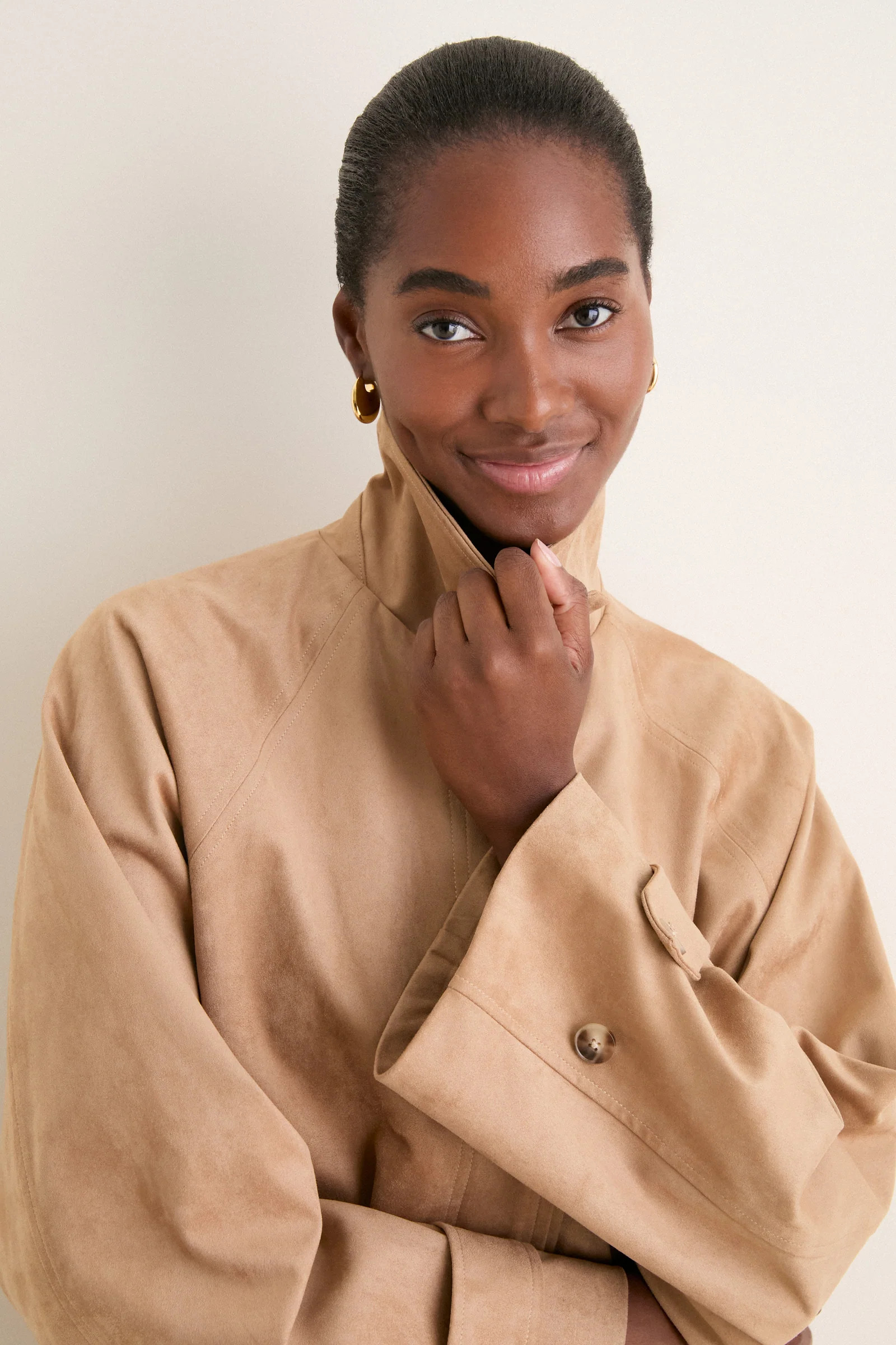 Camel Suede Drew Short Trench Coat | Tuckernuck (US)