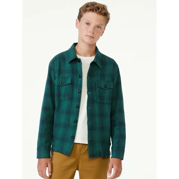 Free Assembly Boys Flannel Shirt Jacket, Sizes 4-18 - Walmart.com | Walmart (US)