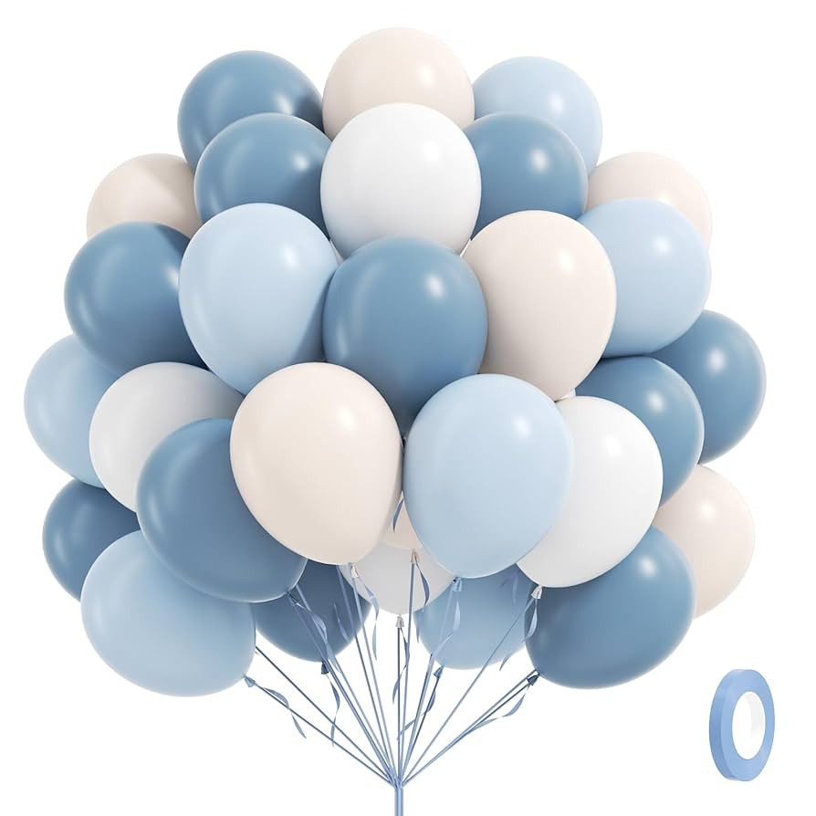 60pcs Dusty Blue Balloons 12inch with Sand White Pastel Blue and White Balloons for Wedding Gende... | Amazon (US)