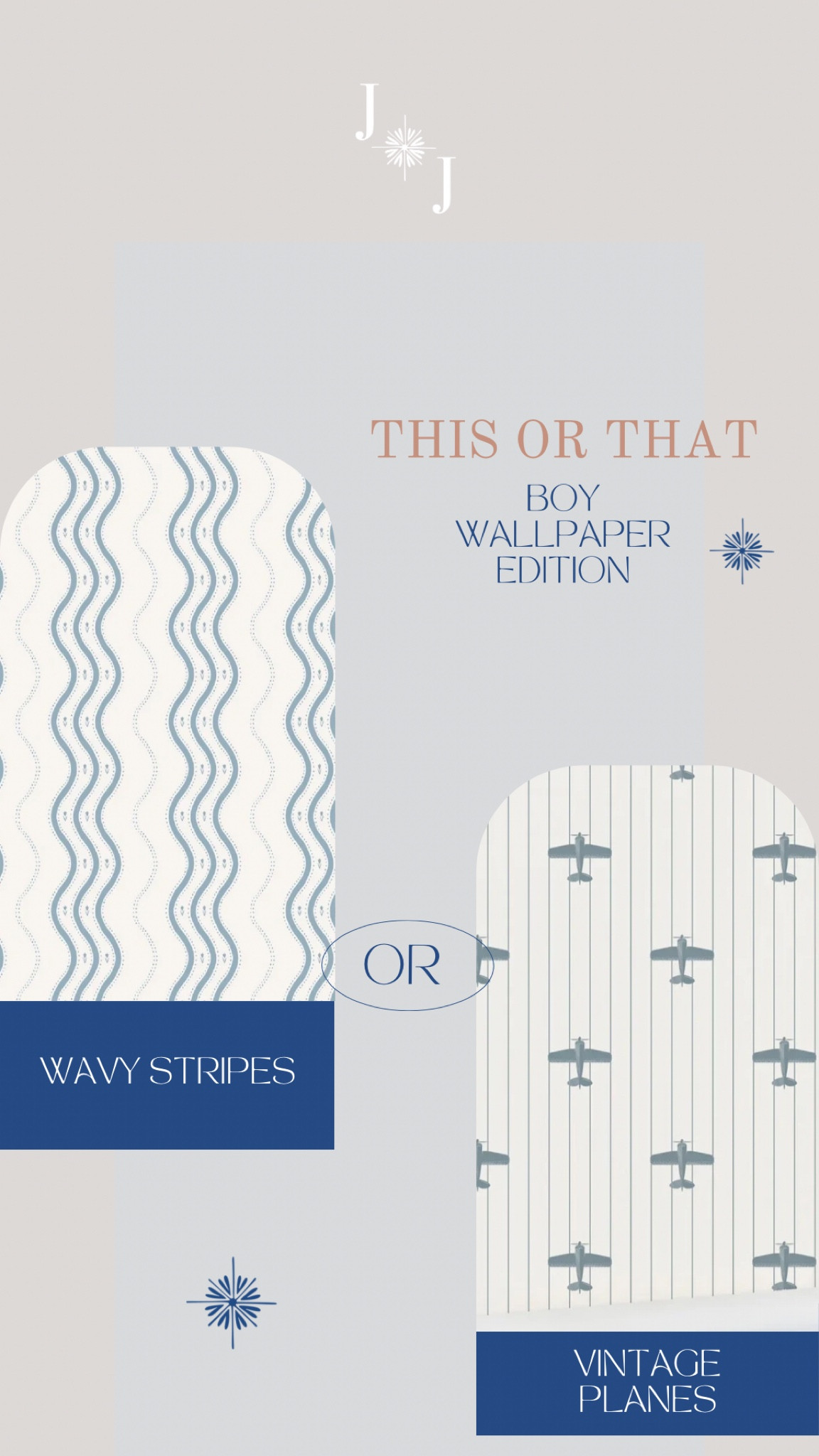 Wavy stripe wallpaper or vintage planes wallpaper?? We love them both and think they would work in any boy room. 🤭🤗