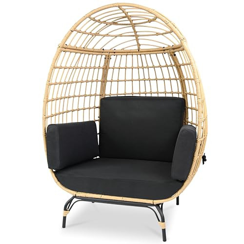 SereneLife Wicker Rattan Egg Chair with Cushions, Indoor Outdoor Egg Chair with Steel Frame and Washable Pillows, Woven Texture, Comfortable Design for Porch, Deck, Garden, or Room, Holds Up to 440lbs | Amazon (US)