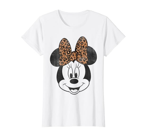 Disney Minnie Mouse Leapord Print Bow Portrait T-Shirt | Amazon (US)