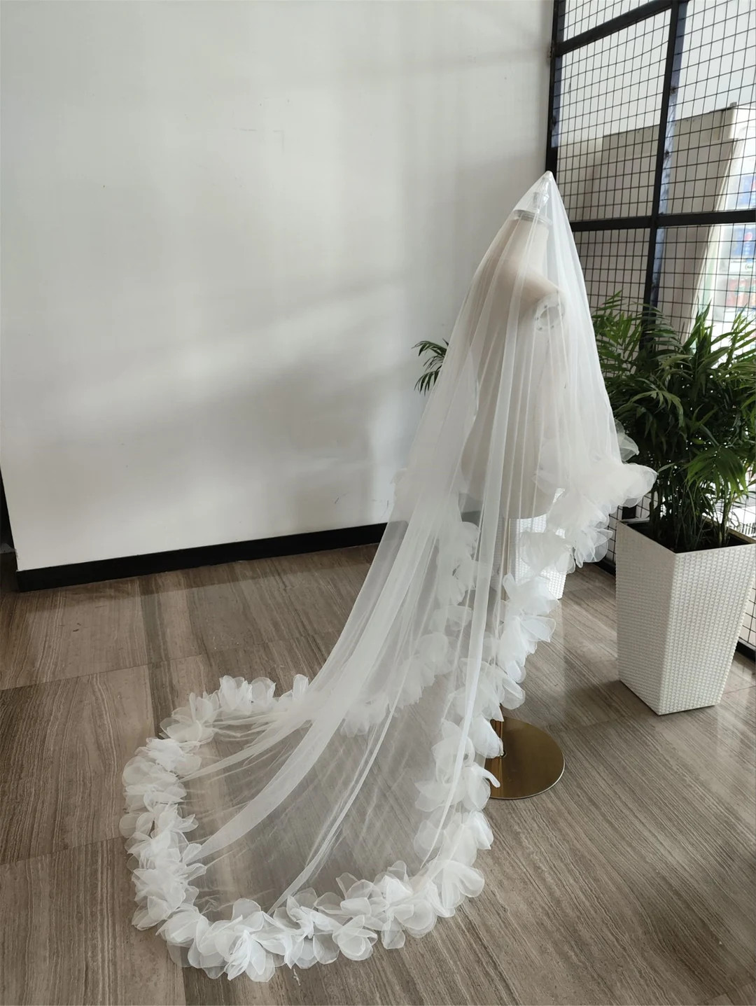 Floral Bridal Veil, Romantic Flower Veil, Minimalist Blusher Veil, Two Tiers Wedding Veil With Co... | Etsy (US)