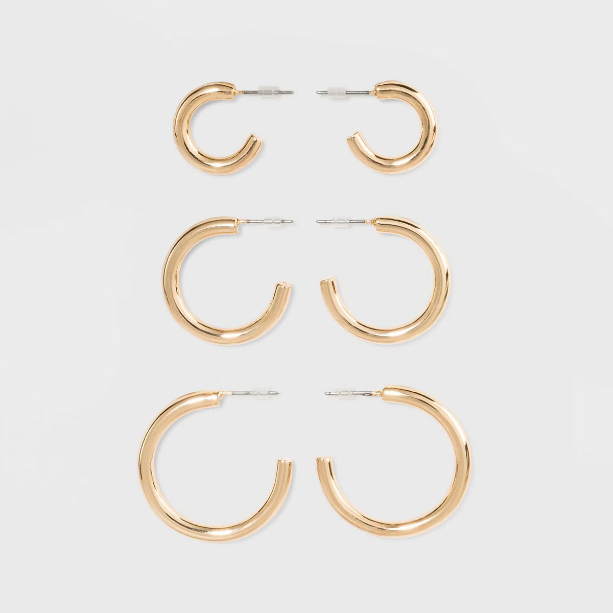 Open Graduated Size Hoop Earring Set 3ct - Wild Fable™ Gold: Nickel-Free Metal, Post Closure | Target