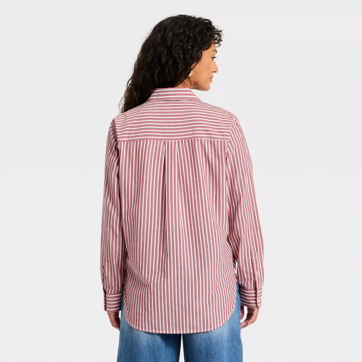 Women's Long Sleeve Collared Striped Button-Down Shirt - Universal Thread™ Red M | Target
