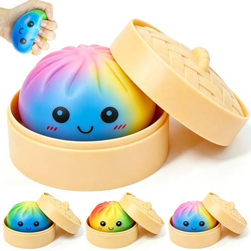 1Pc Rainbow Dumpling Squishy Mystery Box with Steamer,3.15inch Soft Colorful Dumplings Stress Sensory Toy Desktop Squeeze Anxiety Relief Gift | Amazon (US)