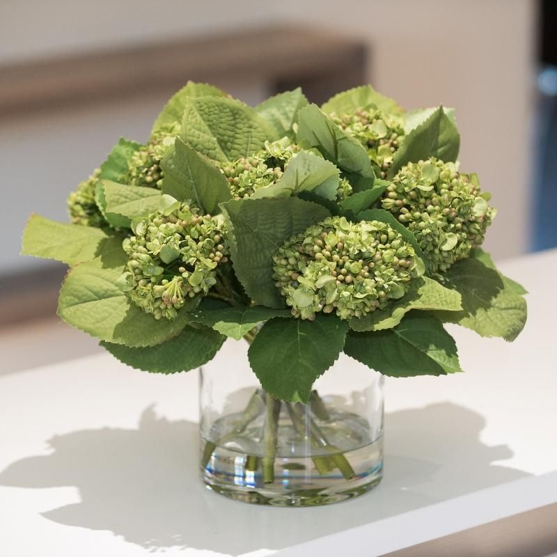 Hydrangea Faux Green Bud Arrangement in Glass Cylinder | The Well Appointed House, LLC