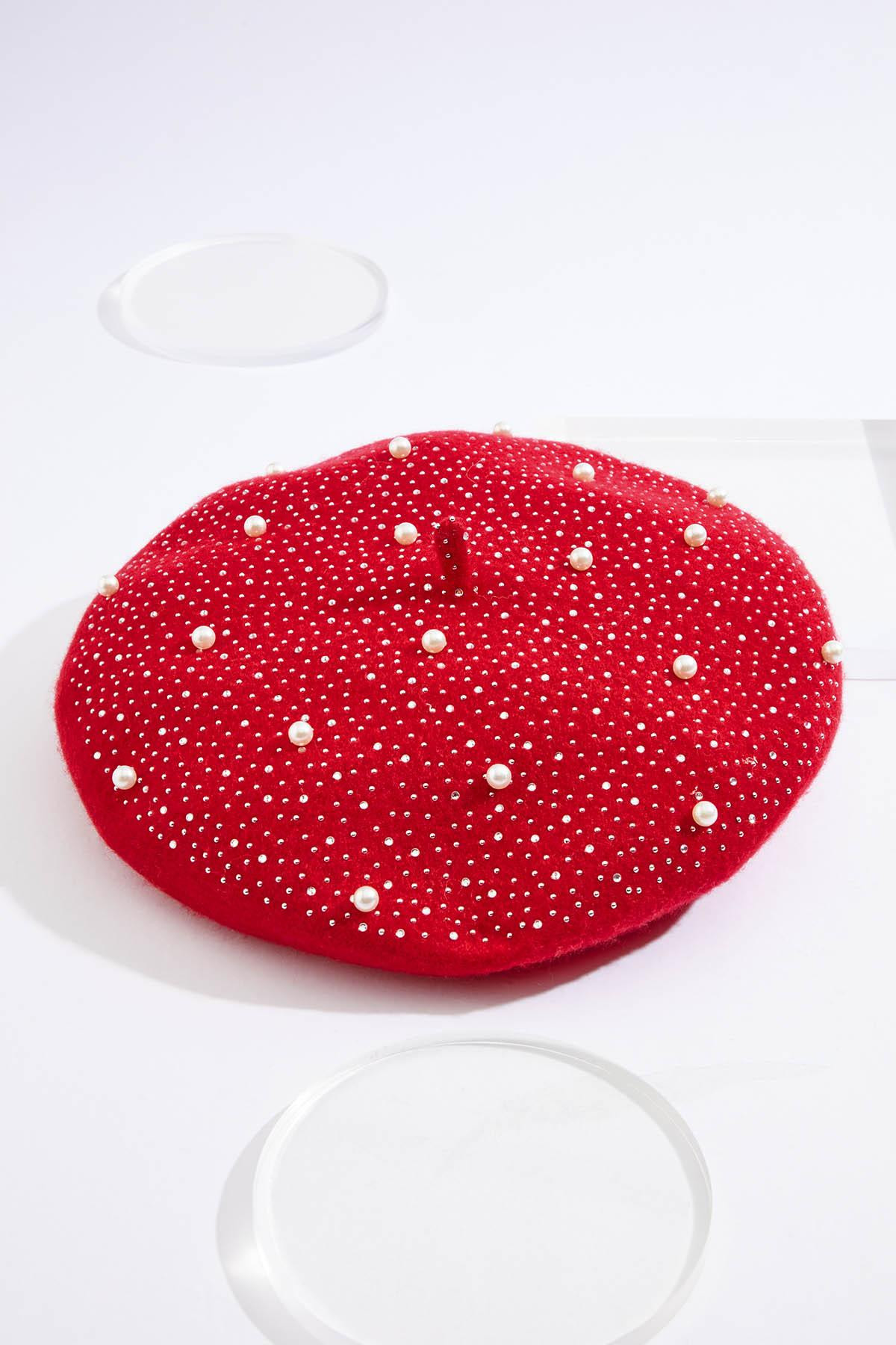 Pearl Rhinestone Embellished Red Beret | Cato Fashions