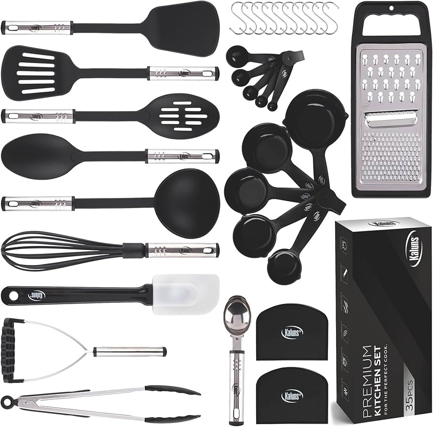 Kitchen Utensils Set 24 Nylon and Stainless Steel Cooking Utensil Set, Non-Stick and Heat Resista... | Amazon (US)