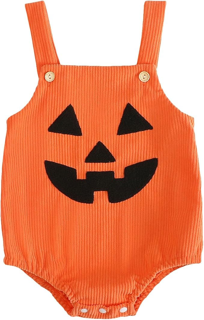 Baby Girl Boy Halloween Knit Sweater Sleeveless Pumpkin Embroidery Romper Overalls Shorts Infant ... | Amazon (US)