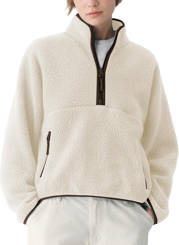 Womens Fleece Sweatshirts Cropped Half Zip Fuzzy Warm Sherpa Pullover Varsity Jackets with Zipper... | Amazon (US)