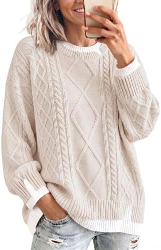 Women's Sweaters Oversized Cable Knit Sweater Chunky Cute 2026 Fall Outfits | Amazon (US)