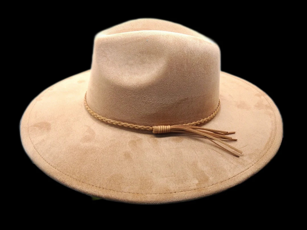 Tan Faux Suede Wide Brim Hat With String Adjustable Tie - Etsy | Etsy (US)