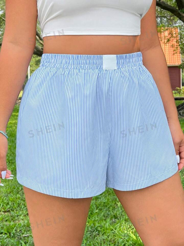 SHEIN EZwear Plus Size Vacation Blue & White Striped Casual Shorts
       $6.45 
      Estimated
... | SHEIN