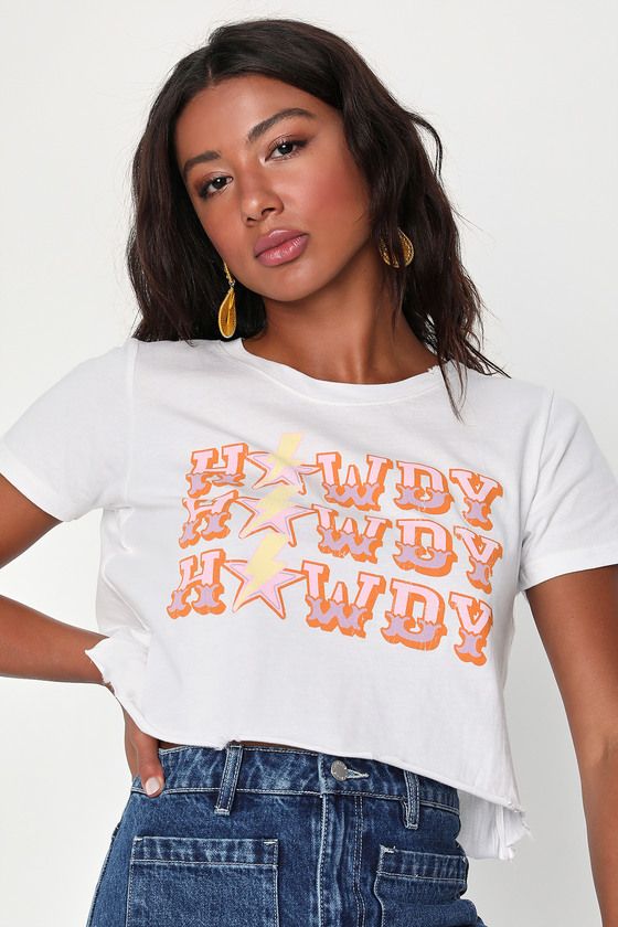 Howdy White Distressed Cropped Graphic Tee | Lulus (US)