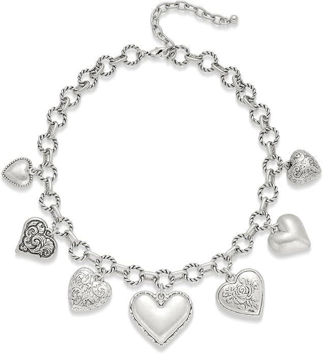 Vintage Heart Charm Necklaces for Women Matte Gold Charm Necklace Chunky Link Chain Necklace Fash... | Amazon (US)