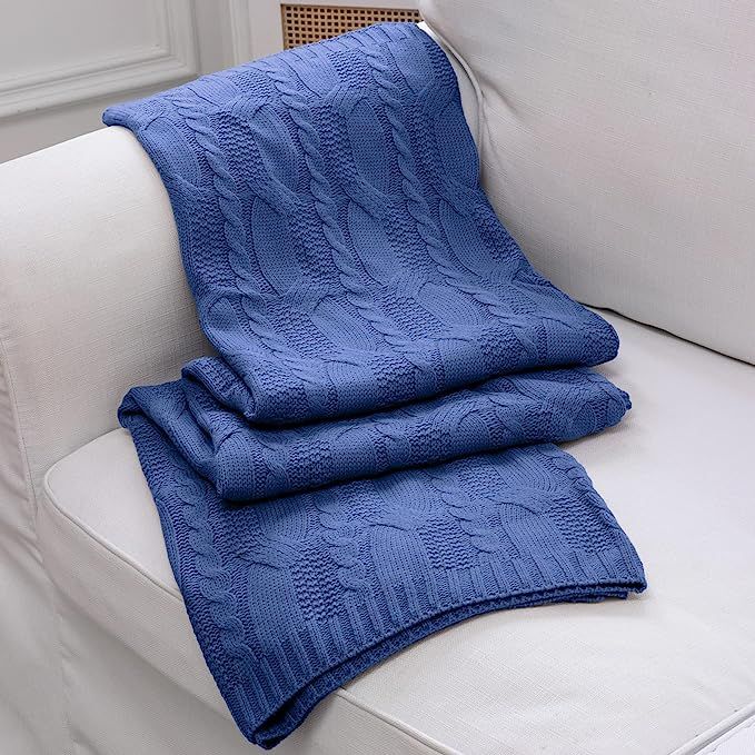 Aormenzy Dusty Blue Knit Throw Blankets Cable Knit Decorative Throw Blanket Slate Blue Soft Cozy ... | Amazon (US)