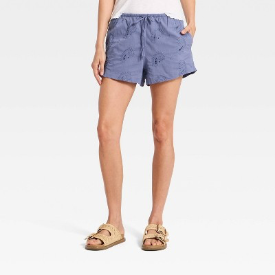 Women's High-Rise Cutwork Paisley Pull-On Shorts - Universal Thread™ Slate Blue XL | Target