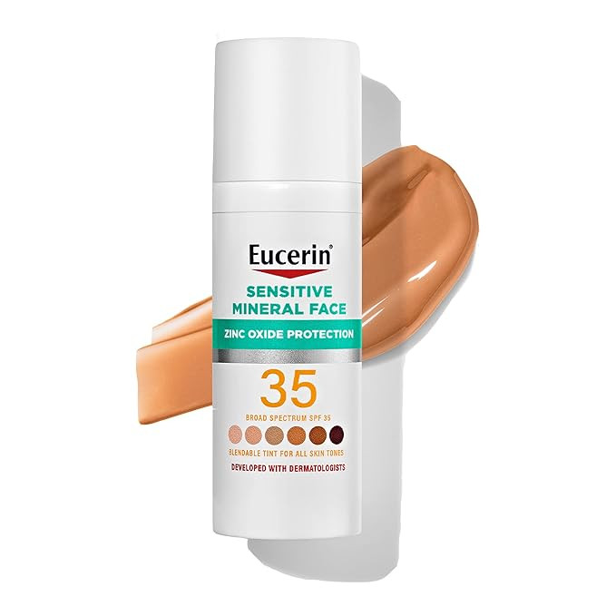 Eucerin Sun Tinted Mineral Face Sunscreen Lotion SPF 35, Non-Comedogenic Mineral Sunscreen with G... | Amazon (US)